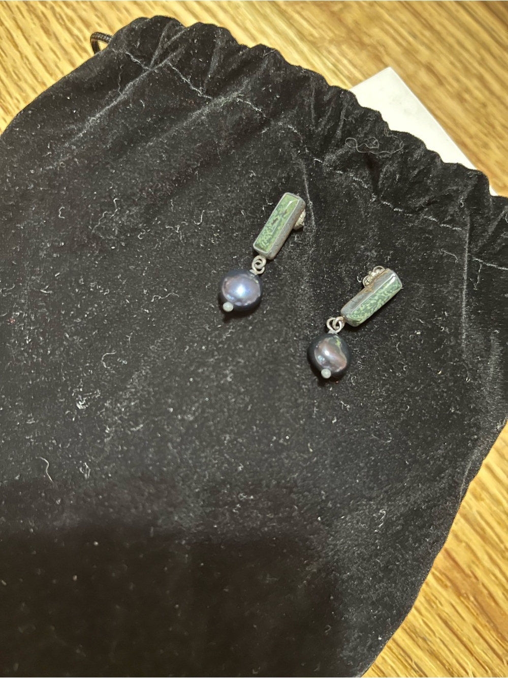 Kombaba Jasper and Black Coin Pearl Earrings